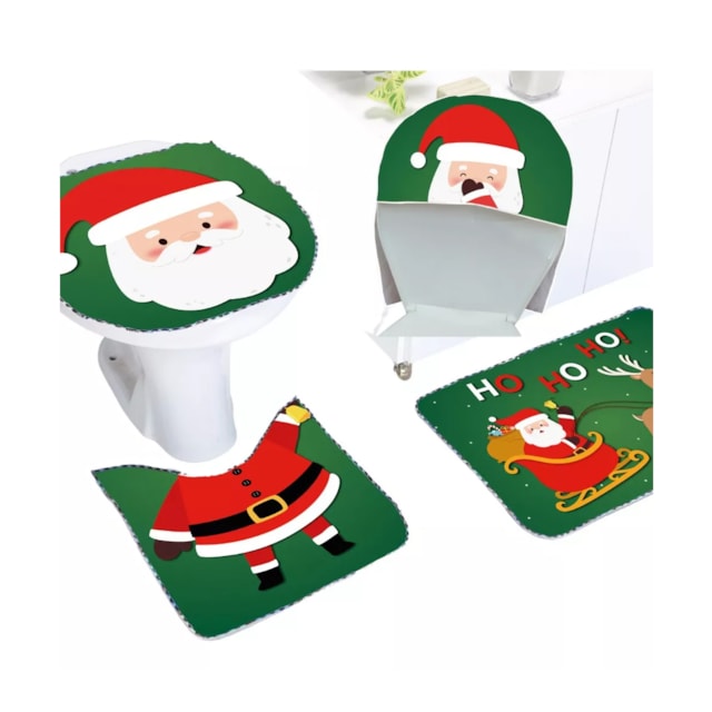 Jogo De Banheiro Conjunto 3 Peças Tapetes Natal Papai Noel Jogo De Banheiro Conjunto 3 Peças Tapetes Natal Papai Noel