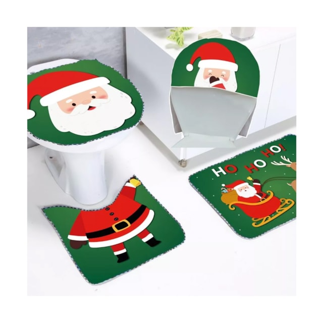Jogo De Banheiro Conjunto 3 Peças Tapetes Natal Papai Noel Jogo De Banheiro Conjunto 3 Peças Tapetes Natal Papai Noel