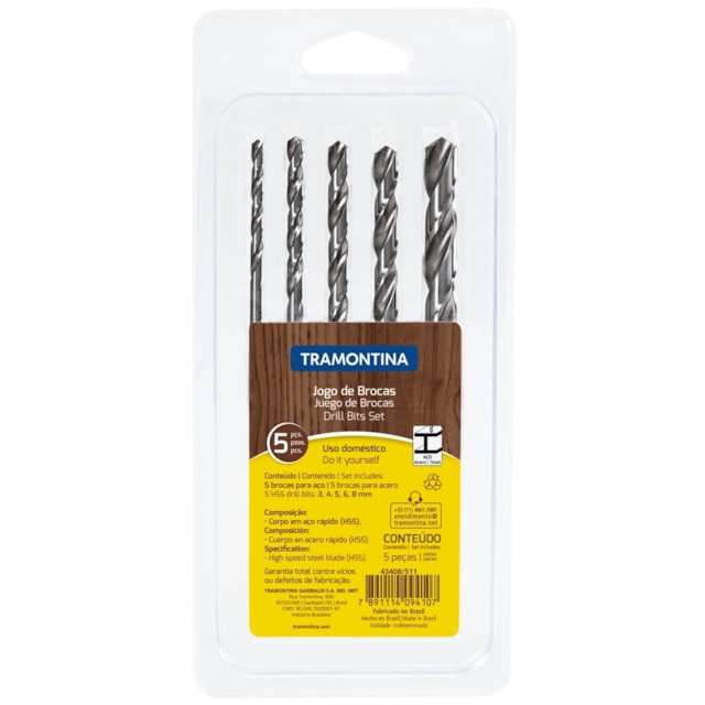 Jogo de Brocas para Aço 5 Peças - TRAMONTINA Jogo de Brocas para Aço 5 Peças - TRAMONTINA