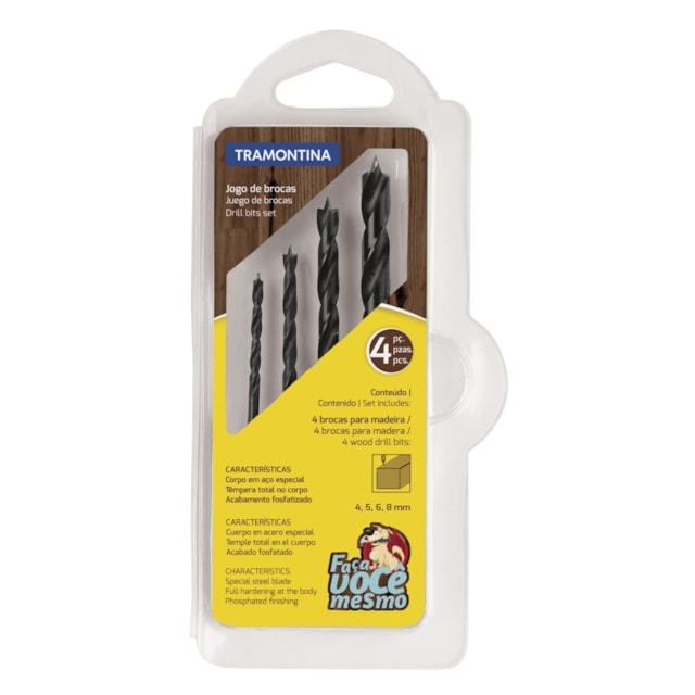 Jogo de Brocas para Madeira 4 Peças - TRAMONTINA Jogo de Brocas para Madeira 4 Peças - TRAMONTINA