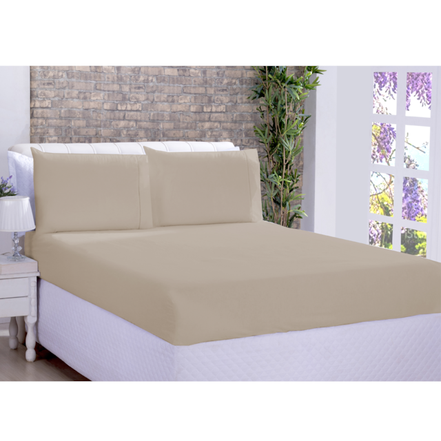 Jogo de Cama Lençol Ponto Palito Micropercal 3 Peças Bege Deccoralle King Size