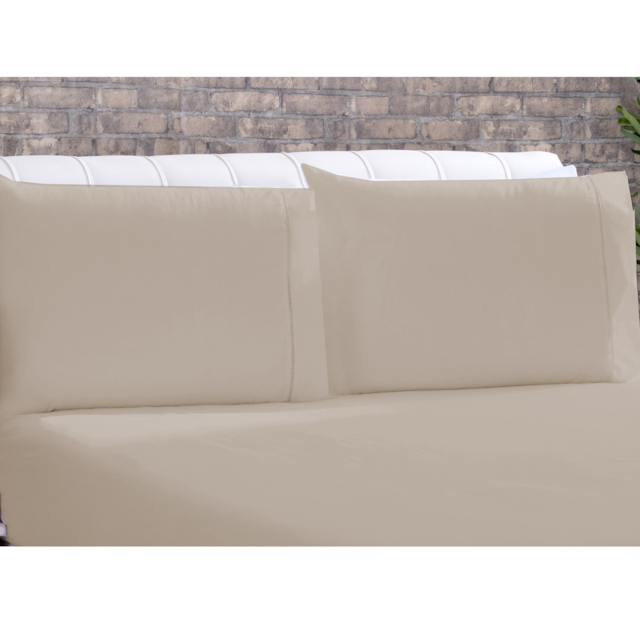 Jogo de Cama Lençol Ponto Palito Micropercal 3 Peças Bege Deccoralle King Size