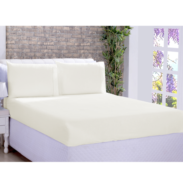 Jogo de Cama Lençol Ponto Palito Micropercal 3 Peças Palha Deccoralle King Size