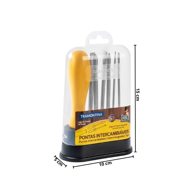 Jogo de Chaves de Fenda com Pontas Intercambiáveis 6 Peças - TRAMONTINA Jogo de Chaves de Fenda com Pontas Intercambiáveis 6 Peças - TRAMONTINA
