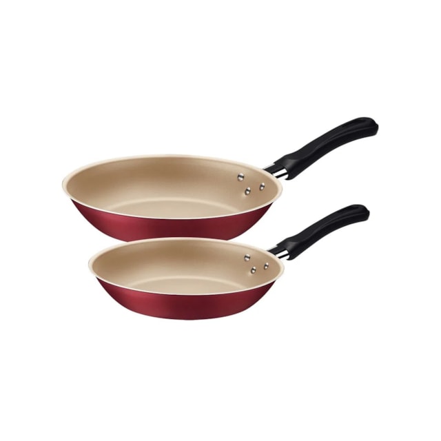 Jogo de Frigideiras Tramontina 2 Peças Caribe Vermelho em Alumínio  Antiaderente Starflon Max Jogo de Frigideiras Tramontina 2 Peças Caribe Vermelho em Alumínio  Antiaderente Starflon Max