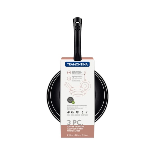 Jogo de Frigideiras Tramontina em Alumínio 3 Peças Preto Jogo de Frigideiras Tramontina em Alumínio 3 Peças Preto