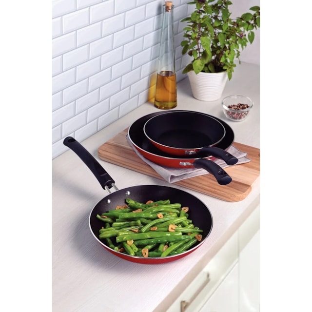 Jogo de Frigideiras Tramontina em Alumínio 3 Peças Vermelho Jogo de Frigideiras Tramontina em Alumínio 3 Peças Vermelho