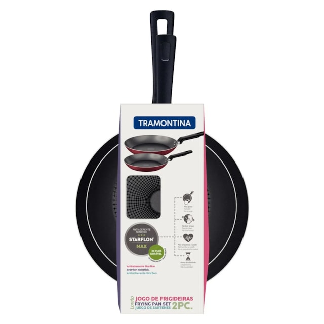 Jogo de Frigideiras Tramontina Loreto em Alumínio Antiaderente Starflon Max Vermelho 2 Peças Jogo de Frigideiras Tramontina Loreto em Alumínio Antiaderente Starflon Max Vermelho 2 Peças