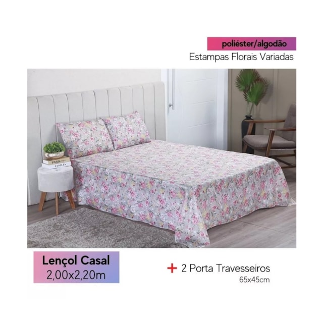 Jogo De Lençol Cama Casal 3 peças Toque Macio Padrão Algodão Jogo De Lençol Cama Casal 3 peças Toque Macio Padrão Algodão