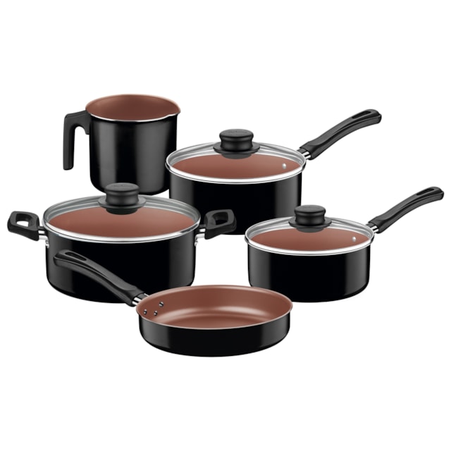 Jogo de Panelas Tramontina Caribe Preto em Alumínio 5 Peças Jogo de Panelas Tramontina Caribe Preto em Alumínio 5 Peças