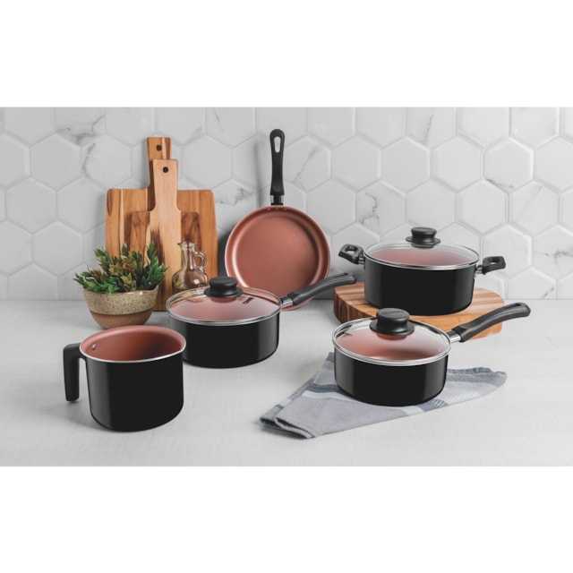 Jogo de Panelas Tramontina Caribe Preto em Alumínio 5 Peças Jogo de Panelas Tramontina Caribe Preto em Alumínio 5 Peças