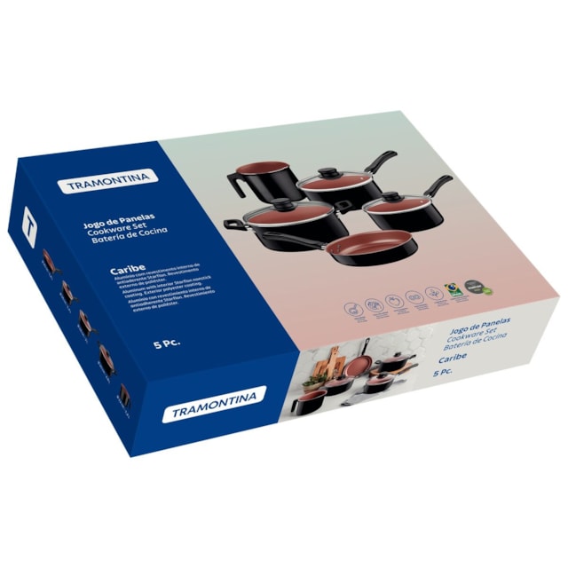 Jogo de Panelas Tramontina Caribe Preto em Alumínio 5 Peças Jogo de Panelas Tramontina Caribe Preto em Alumínio 5 Peças