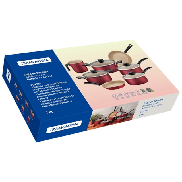 Jogo de Panelas Tramontina Turim em Alumínio Vermelho 7 Peças Jogo de Panelas Tramontina Turim em Alumínio Vermelho 7 Peças