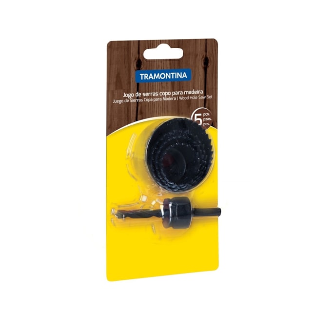Jogo de Serra Copo para Madeira 5 Peças, Corpo em Aço Especial, Dentes Travados - TRAMONTINA Jogo de Serra Copo para Madeira 5 Peças, Corpo em Aço Especial, Dentes Travados - TRAMONTINA