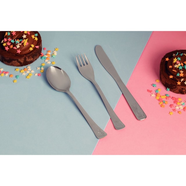 Jogo de Talheres Infantil Tramontina Baby Friends em Aço Inox 3 Peças Jogo de Talheres Infantil Tramontina Baby Friends em Aço Inox 3 Peças