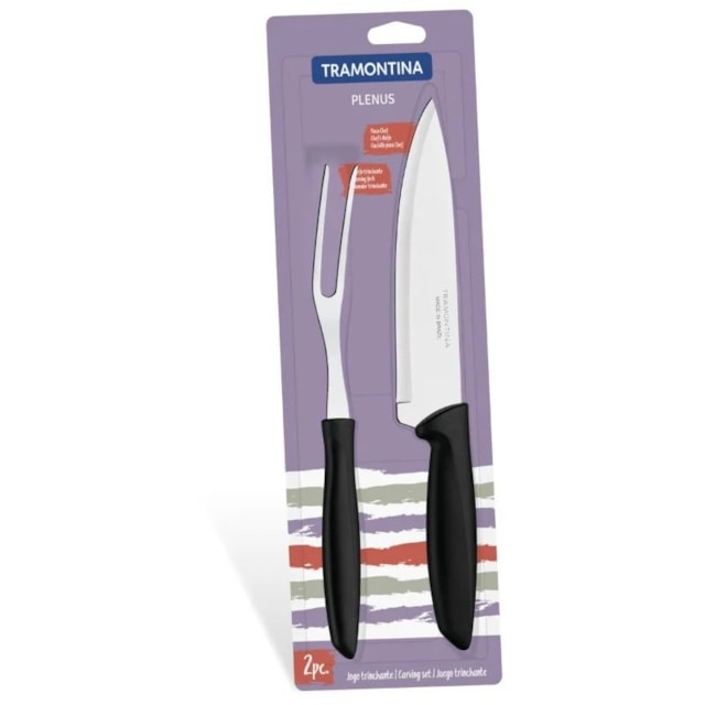 Jogo Trinchante Plenus com Lâminas em Aço Inox e Cabos de Polipropileno Marrom 2 Peças - TRAMONTINA Jogo Trinchante Plenus com Lâminas em Aço Inox e Cabos de Polipropileno Marrom 2 Peças - TRAMONTINA