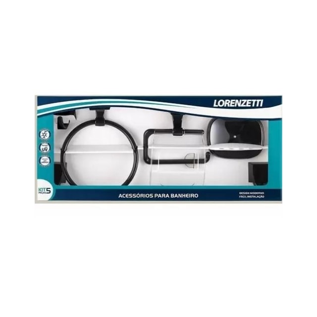 Kit Acessórios Attic Quadra 5 Peças 2000 F24 Preto - LORENZETTI Kit Acessórios Attic Quadra 5 Peças 2000 F24 Preto - LORENZETTI