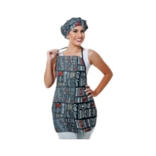 Kit Avental E Touca De Cozinha Preto Estampado Oxford Kit Avental E Touca De Cozinha Preto Estampado Oxford