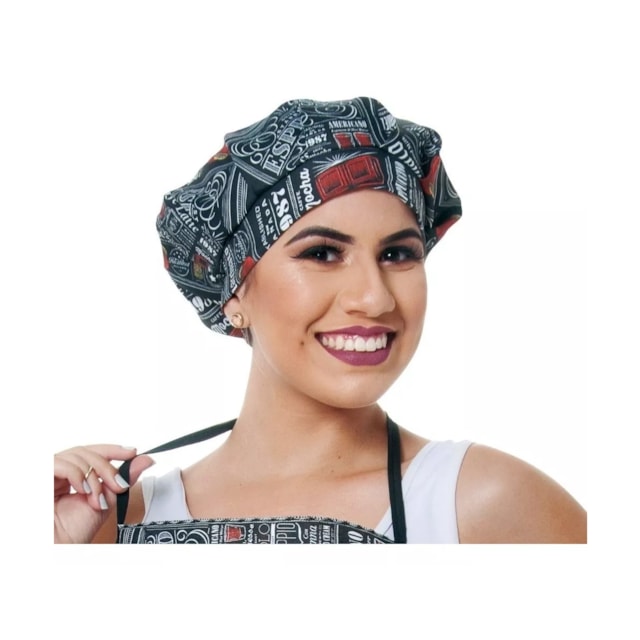 Kit Avental E Touca De Cozinha Preto Estampado Oxford Kit Avental E Touca De Cozinha Preto Estampado Oxford