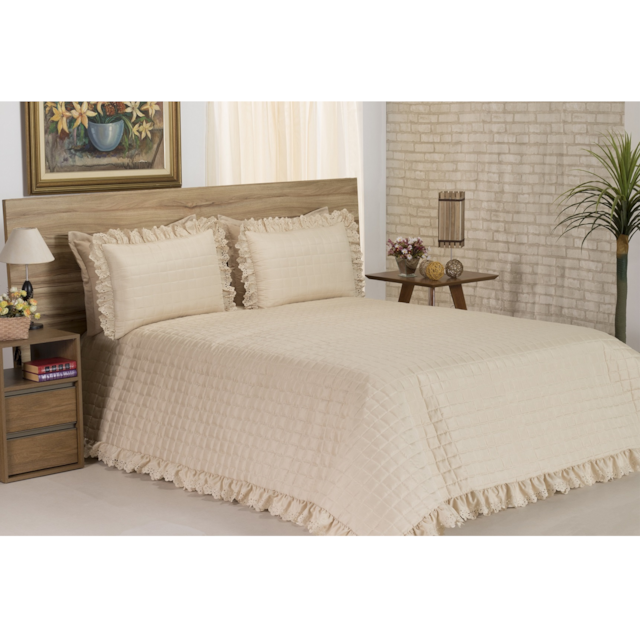 Kit Cobre Leito Diplomata 3 Peças Matelado Babado Avela Decoralle Queen Size