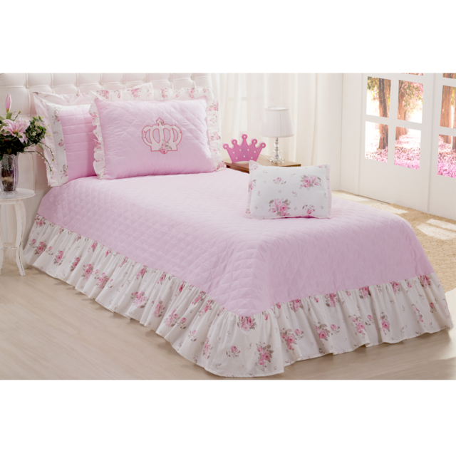 Kit Colcha Cobre leito Lola Rosa Solteiro 3 peças Deccoralle Kit Colcha Cobre leito Lola Rosa Solteiro 3 peças Deccoralle