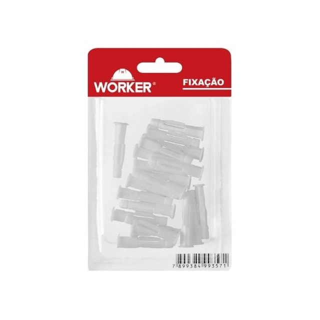 Kit com 10 Buchas Plásticas de 8mm Aba para Parede Maciça Oca - Worker  Kit com 10 Buchas Plásticas de 8mm Aba para Parede Maciça Oca - Worker