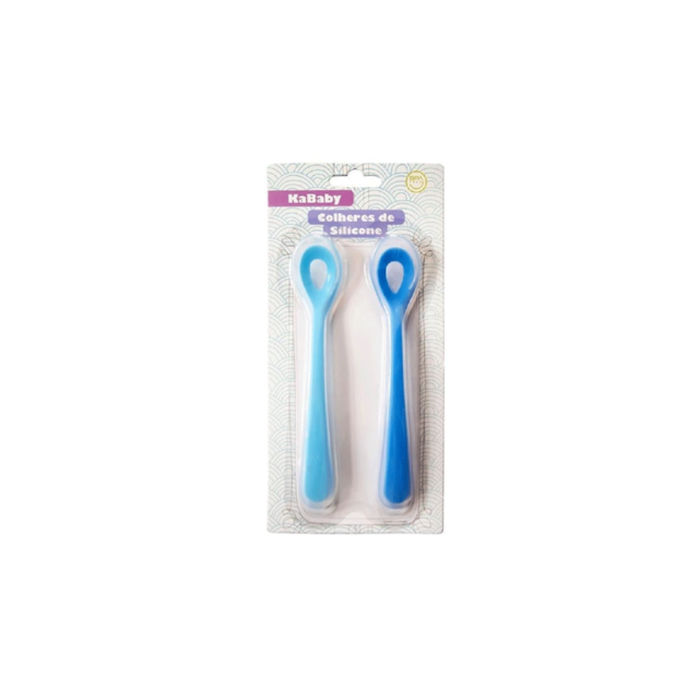 Kit com 2 Colheres de Silicone KaBaby Azul Kit com 2 Colheres de Silicone KaBaby Azul
