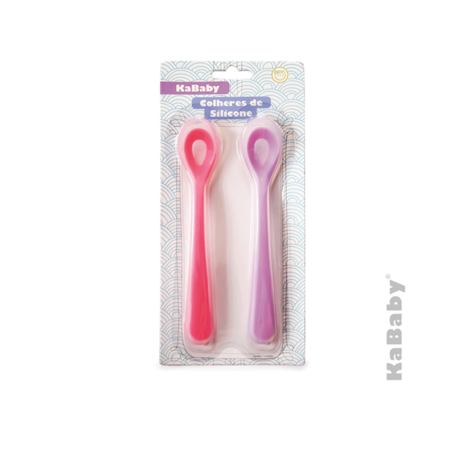 Kit com 2 Colheres de Silicone KaBaby Rosa