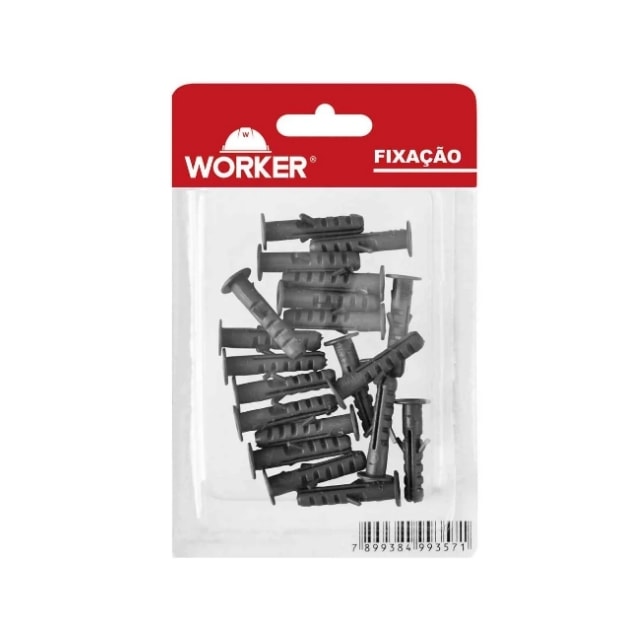 Kit com 20 Buchas Plásticas de 6mm para Parede Maciça - Worker 