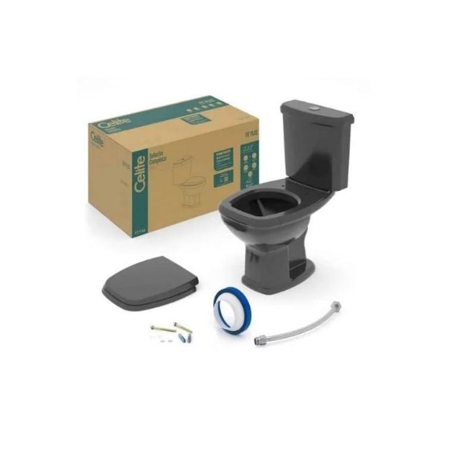 Kit Completo Vaso Sanitário com Caixa Acoplada Fit Plus Preto - CELITE