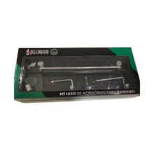 Kit de Acessórios p/ Banheiro 5 Peças Rimini c/ Sab. de Vidro - BELLARENZO METAIS Kit de Acessórios p/ Banheiro 5 Peças Rimini c/ Sab. de Vidro - BELLARENZO METAIS