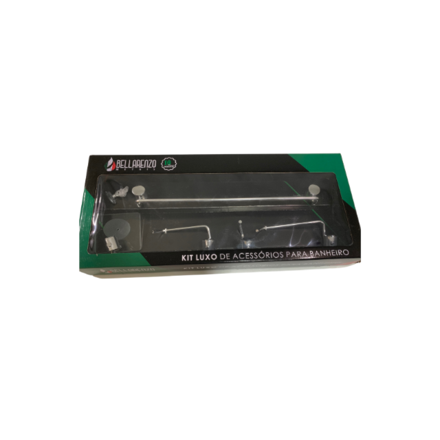 Kit de Acessórios p/ Banheiro 5 Peças Rimini c/ Sab. de Vidro - BELLARENZO METAIS Kit de Acessórios p/ Banheiro 5 Peças Rimini c/ Sab. de Vidro - BELLARENZO METAIS