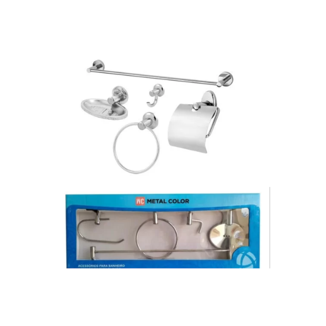 Kit de Acessórios para Banheiro de Alumínio 5 Peças - METALCOLOR