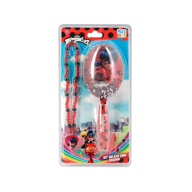 Kit de Beleza com Escova e Colar Miraculous Ladybug Multikids - BR1762 Kit de Beleza com Escova e Colar Miraculous Ladybug Multikids - BR1762