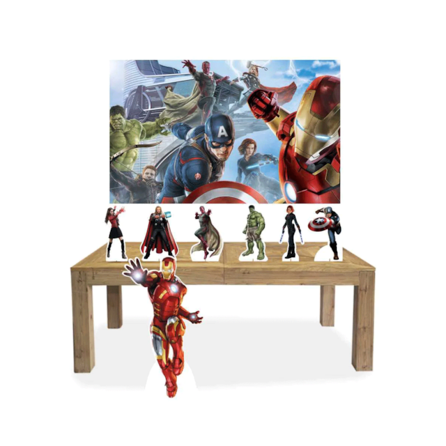 kit Display decoração Vingadores 1 Totem + 6 de mesa e Painel