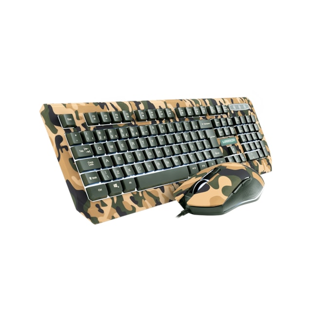 Kit Gamer Warrior Kyler - Teclado, LED Branco, ABNT2 + Mouse, LED, Army - TC249