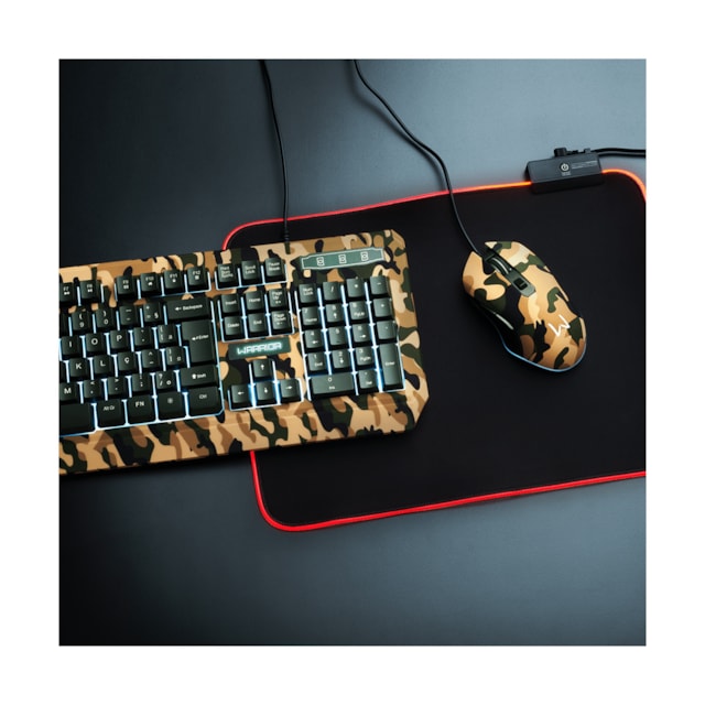 Kit Gamer Warrior Kyler - Teclado, LED Branco, ABNT2 + Mouse, LED, Army - TC249