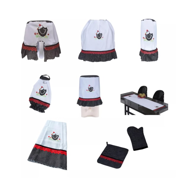 Kit Panos Jogo De Cozinha Estampa Bordada 9 Peças Angolinha Kit Panos Jogo De Cozinha Estampa Bordada 9 Peças Angolinha
