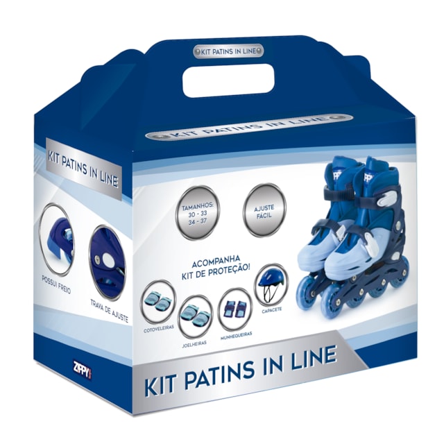 Kit Patins In Line Ajustável Azul Zippy Toys Tamanho de Calçado:30 a 33