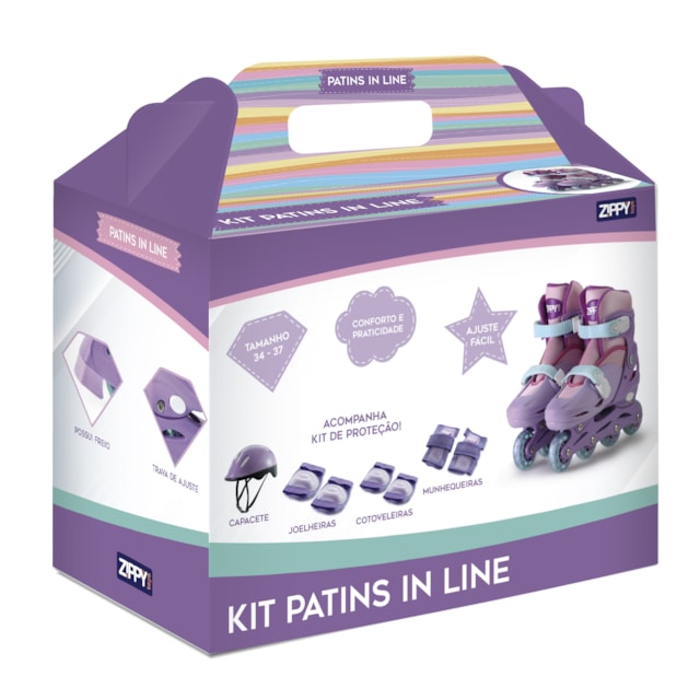 Kit Patins In Line Ajustável Rosa Zippy Toys Tamanho de Calçado:30 a 33