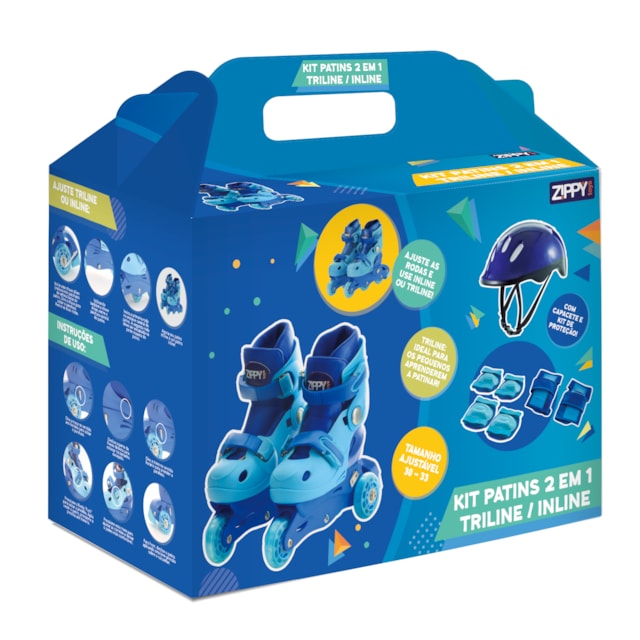 Kit Patins Tri Line Ajustável 30 a 33 Zippy Toys Azul Kit Patins Tri Line Ajustável 30 a 33 Zippy Toys Azul