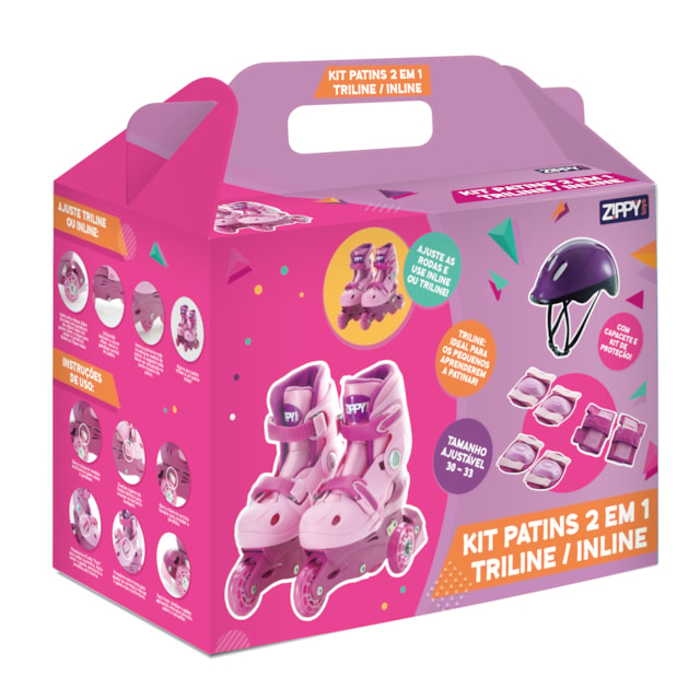 Kit Patins Tri Line Ajustável 30 a 33 Zippy Toys Rosa