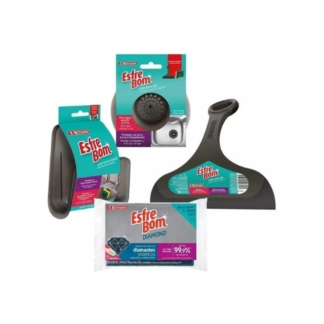 Kit Pia EsfreBom com Rodo, Ralo, Suporte para Esponja e Esponja EsfreBom Diamond - BETTANIN Kit Pia EsfreBom com Rodo, Ralo, Suporte para Esponja e Esponja EsfreBom Diamond - BETTANIN