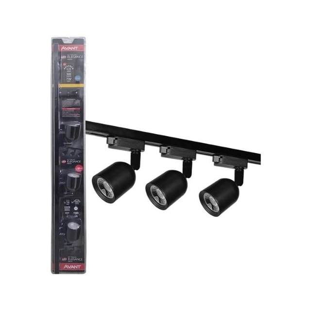 Kit Trilho com 3 Spots LED 7w 3000k Elegance Preto - AVANT