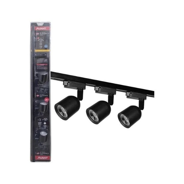 Kit Trilho com 3 Spots LED 7w 3000k Elegance Preto - AVANT Kit Trilho com 3 Spots LED 7w 3000k Elegance Preto - AVANT