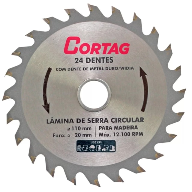 Lâmina de Serra Circular para Madeira 24 Dentes 11mm - Cortag 