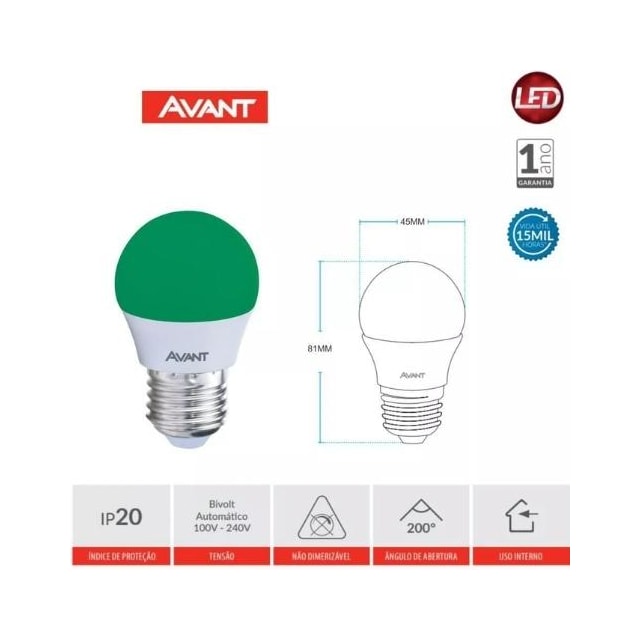 Lâmpada LED Bolinha Verde E27 4w - AVANT