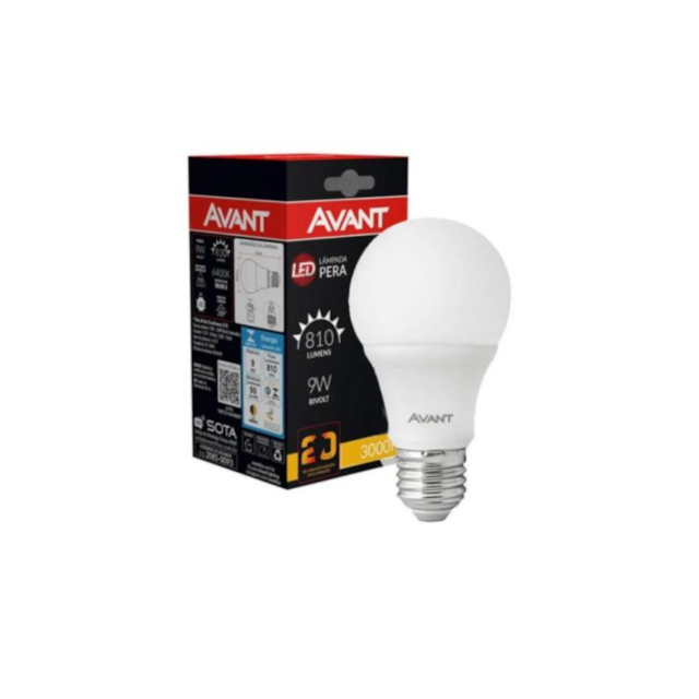 Lâmpada LED Pera A60 3000K 9W - AVANT
