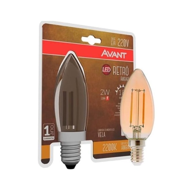 Lâmpada LED Retrô Vela Ambar E14 2200K 2W 220V - AVANT