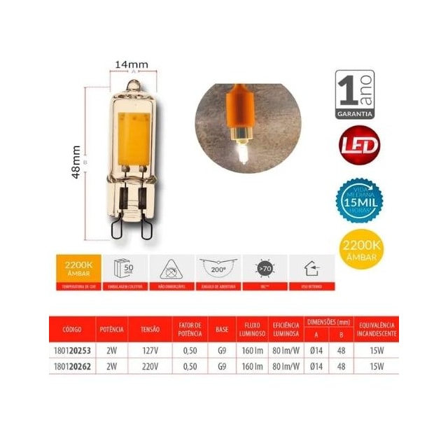 Lâmpada Retrô Luxpin G9 2w Âmbar 220v - AVANT